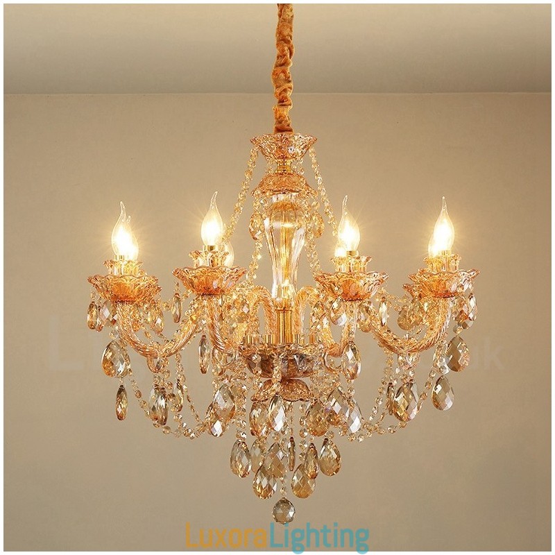 Designer Touch Decorative 8 Light Amber Gold Elegant Crystal Candle Chandelier