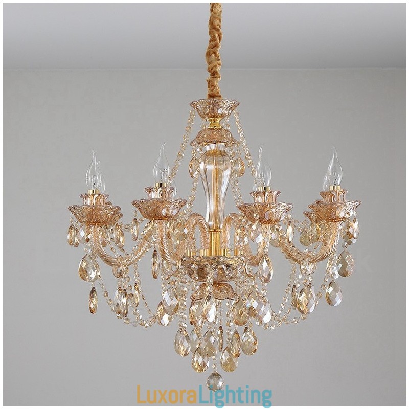 Designer Touch Decorative 8 Light Amber Gold Elegant Crystal Candle Chandelier