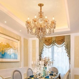 Designer Touch Decorative 8 Light Amber Gold Elegant Crystal Candle Chandelier