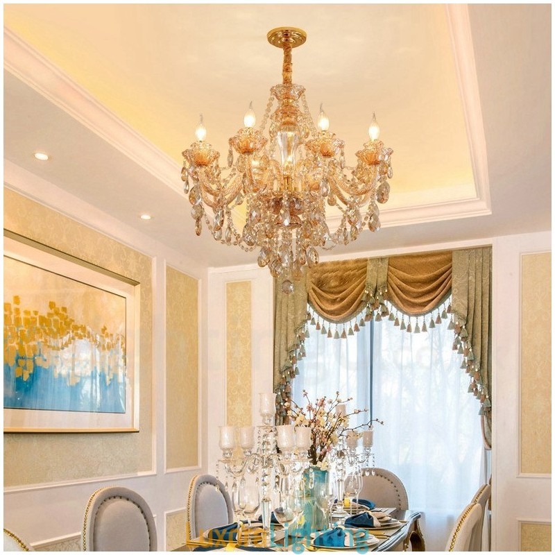 Designer Touch Decorative 8 Light Amber Gold Elegant Crystal Candle Chandelier