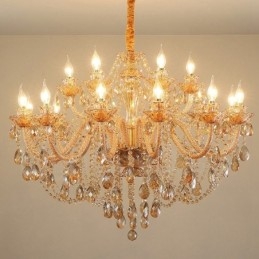 Designer Touch Decorative 18 (12+6) Light Amber Gold Elegant Crystal Candle Chandelier