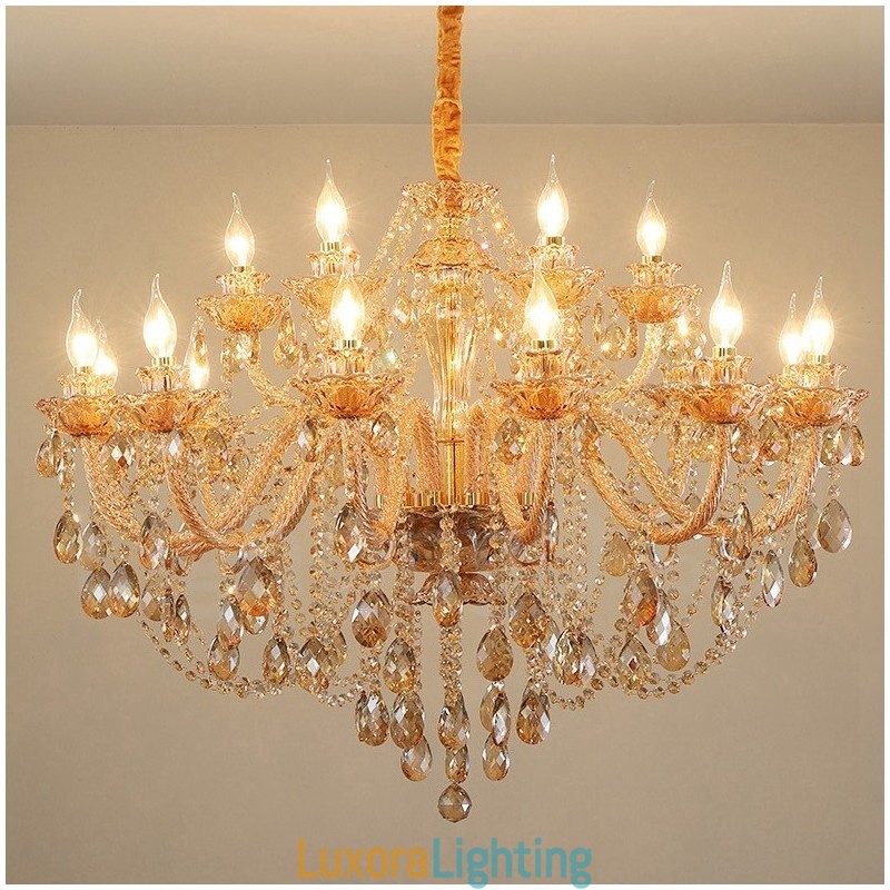 Designer Touch Decorative 18 (12+6) Light Amber Gold Elegant Crystal Candle Chandelier