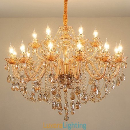 Designer Touch Decorative 18 (12+6) Light Amber Gold Elegant Crystal Candle Chandelier