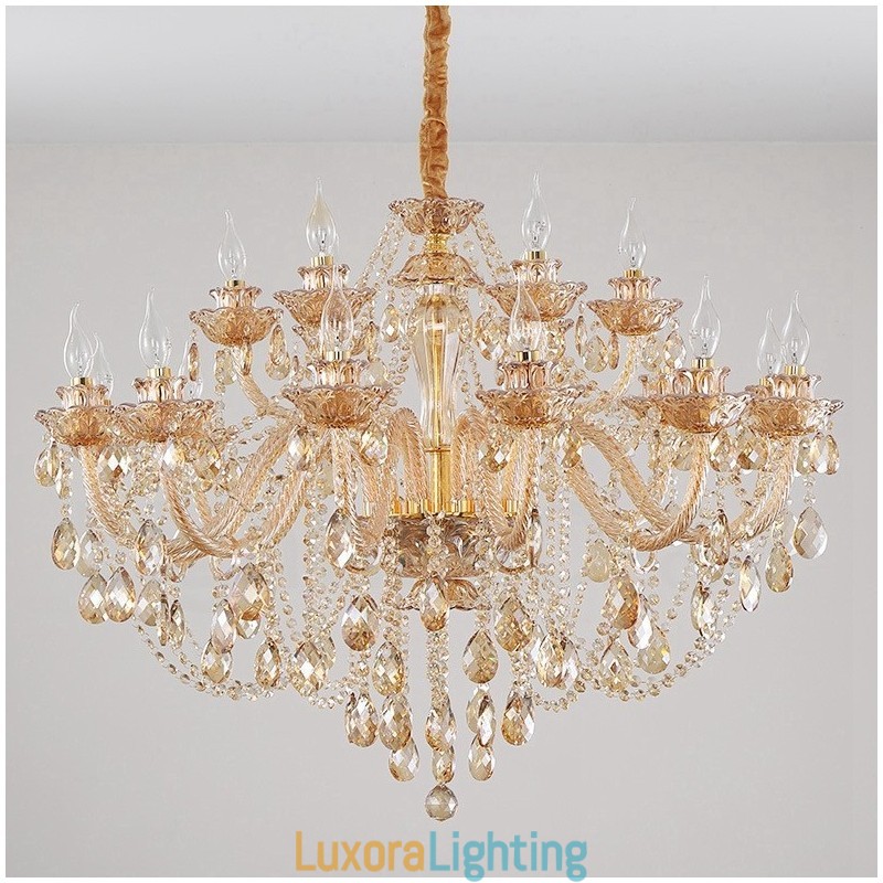 Designer Touch Decorative 18 (12+6) Light Amber Gold Elegant Crystal Candle Chandelier