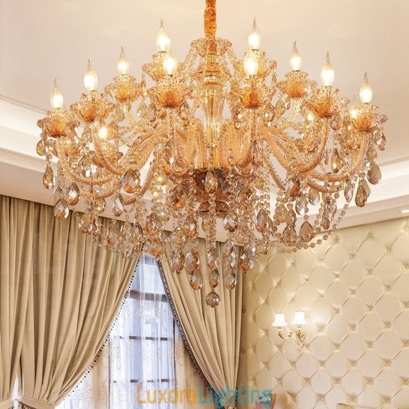 Designer Touch Decorative 18 (12+6) Light Amber Gold Elegant Crystal Candle Chandelier