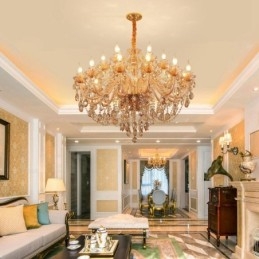 Designer Touch Decorative 18 (12+6) Light Amber Gold Elegant Crystal Candle Chandelier