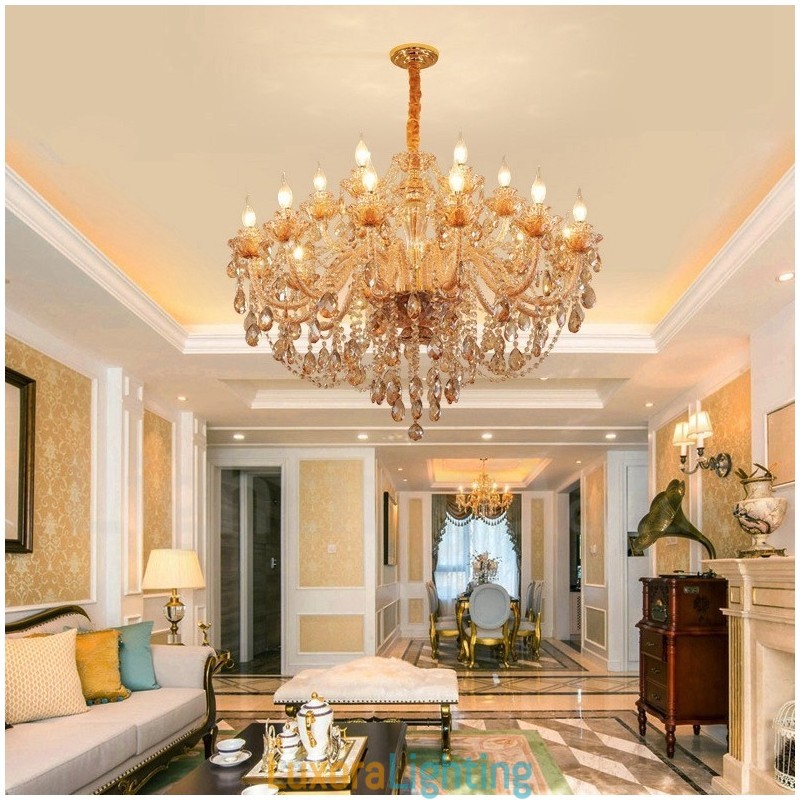 Designer Touch Decorative 18 (12+6) Light Amber Gold Elegant Crystal Candle Chandelier