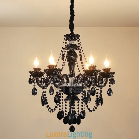 Designer Touch Decorative 6 Light Black Elegant Crystal Candle Chandelier