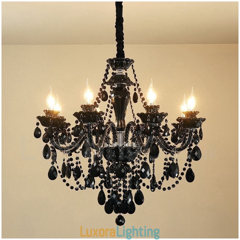 Designer Touch Decorative 8 Light Black Elegant Crystal Candle Chandelier