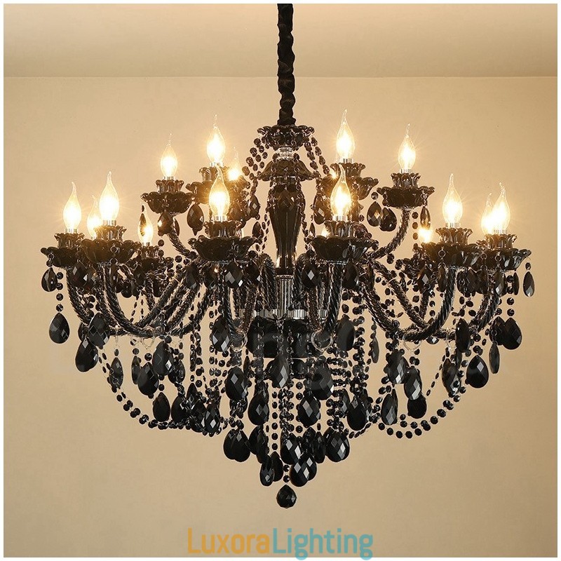 Designer Touch Decorative 18 (12+6) Light Black Elegant Crystal Candle Chandelier