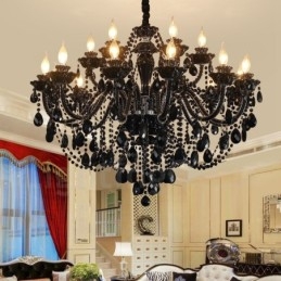 Designer Touch Decorative 18 (12+6) Light Black Elegant Crystal Candle Chandelier