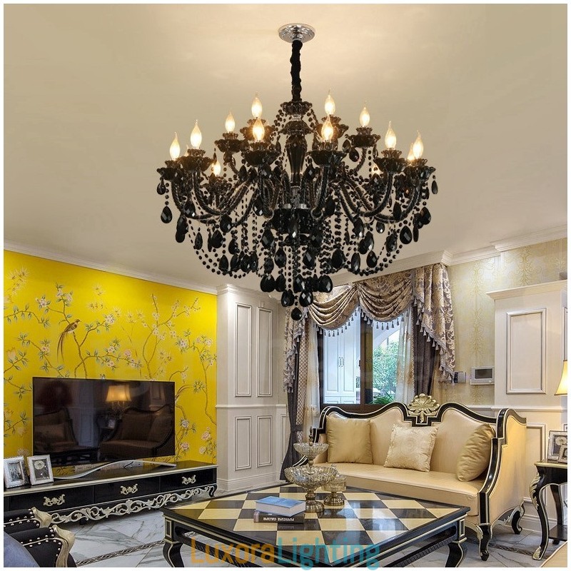 Designer Touch Decorative 18 (12+6) Light Black Elegant Crystal Candle Chandelier