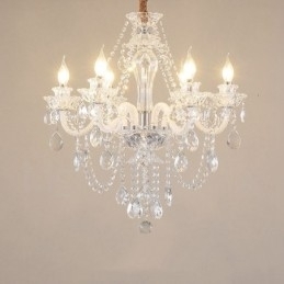 Designer Touch Decorative 6 Light Clear Crystal Candle Chandelier Special Design with White Arms