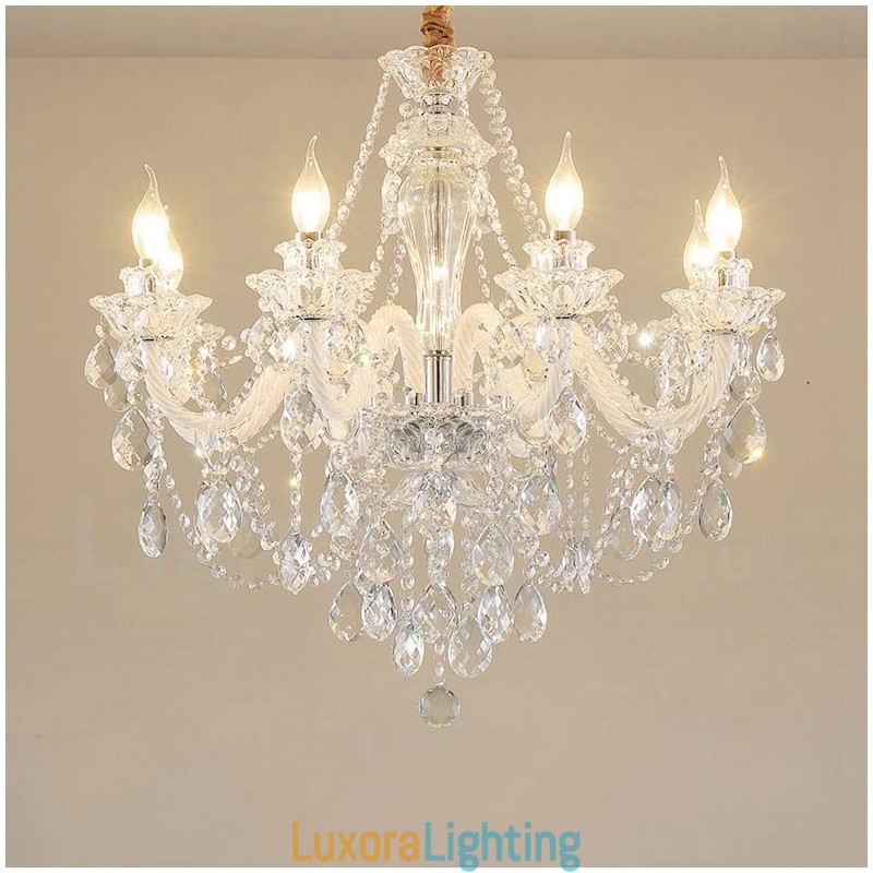 Designer Touch Decorative 8 Light Clear Crystal Candle White Arm Chandelier