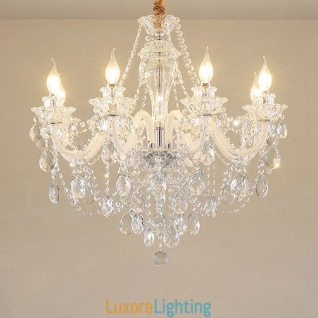 Designer Touch Decorative 8 Light Clear Crystal Candle White Arm Chandelier