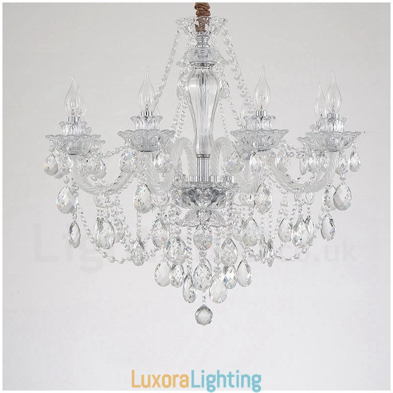 Designer Touch Decorative 8 Light Clear Crystal Candle White Arm Chandelier