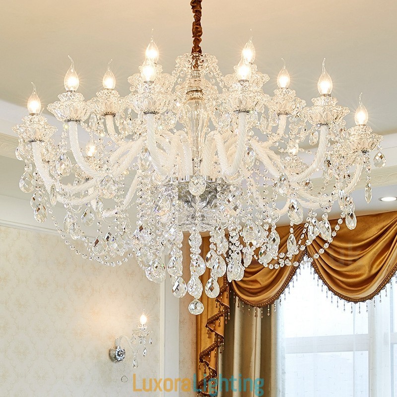 Designer Touch Decorative 18 (12+6) Light Clear Crystal Candle Chandelier with White Arms
