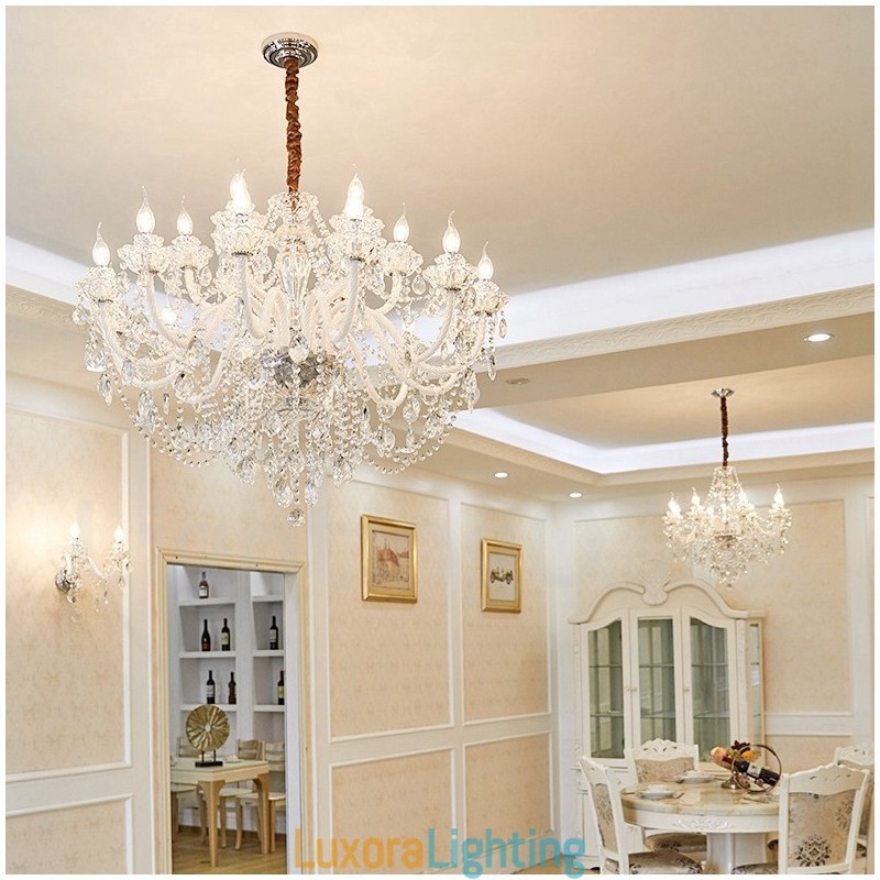 Designer Touch Decorative 18 (12+6) Light Clear Crystal Candle Chandelier with White Arms