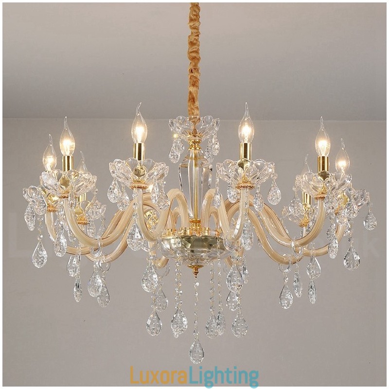 Designer Touch Decorative Gold Chandelier with Clear Crystal Candle Chandelier