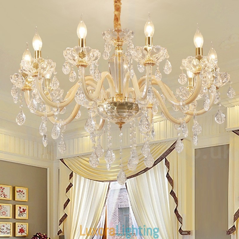 Designer Touch Decorative Gold Chandelier with Clear Crystal Candle Chandelier