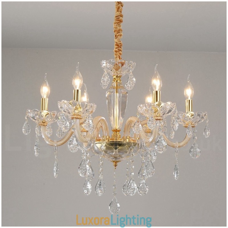 Designer Touch Decorative Gold Chandelier with Clear Crystal Candle Chandelier