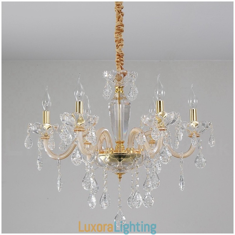 Designer Touch Decorative Gold Chandelier with Clear Crystal Candle Chandelier