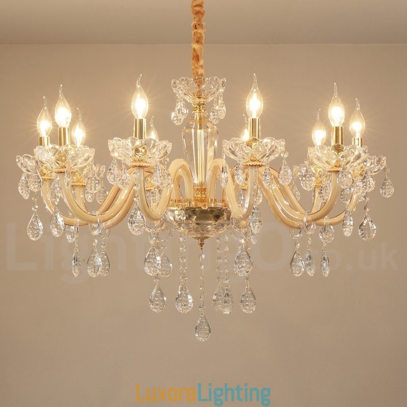 Designer Touch Decorative Gold Chandelier with Clear Crystal Candle Chandelier