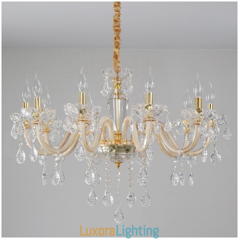Designer Touch Decorative Gold Chandelier with Clear Crystal Candle Chandelier