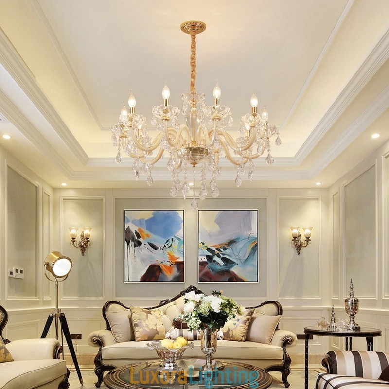 Designer Touch Decorative Gold Chandelier with Clear Crystal Candle Chandelier