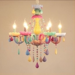 Designer Touch Decorative Macaron 6 Light Chandelier with Multi Colours Crystal Candle Mini Style for Kid's Children