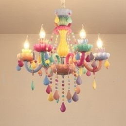 Designer Touch Decorative Macaron 6 Light Chandelier with Multi Colours Crystal Candle Mini Style for Kid's Children