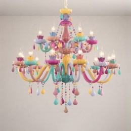 Designer Touch Decorative Macaron 18 (12+6) Light Chandelier with Multi Colours Crystal Candle Mini Style for Kid's Children