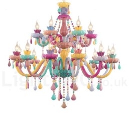 Designer Touch Decorative Macaron 18 (12+6) Light Chandelier with Multi Colours Crystal Candle Mini Style for Kid's Children