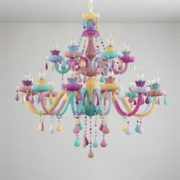 Designer Touch Decorative Macaron 18 (12+6) Light Chandelier with Multi Colours Crystal Candle Mini Style for Kid's Children