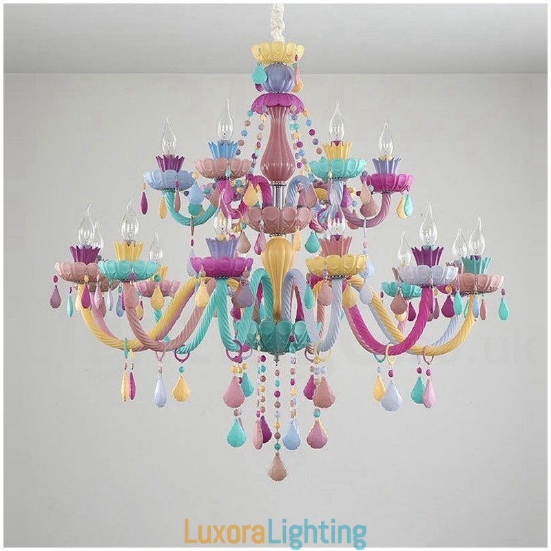 Designer Touch Decorative Macaron 18 (12+6) Light Chandelier with Multi Colours Crystal Candle Mini Style for Kid's Children