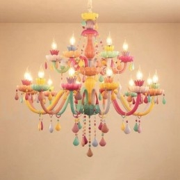 Designer Touch Decorative Macaron 18 (12+6) Light Chandelier with Multi Colours Crystal Candle Mini Style for Kid's Children