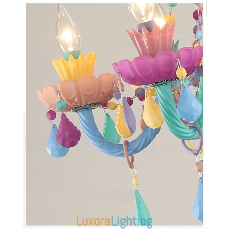 Designer Touch Decorative Macaron 18 (12+6) Light Chandelier with Multi Colours Crystal Candle Mini Style for Kid's Children