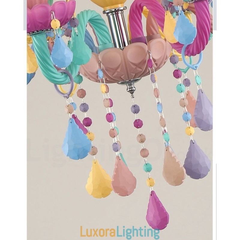 Designer Touch Decorative Macaron 18 (12+6) Light Chandelier with Multi Colours Crystal Candle Mini Style for Kid's Children