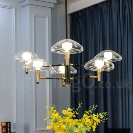 Designer Touch Decorative 6 Light Uplight Electroplated Painted Finish Chandelier with Glass Shades