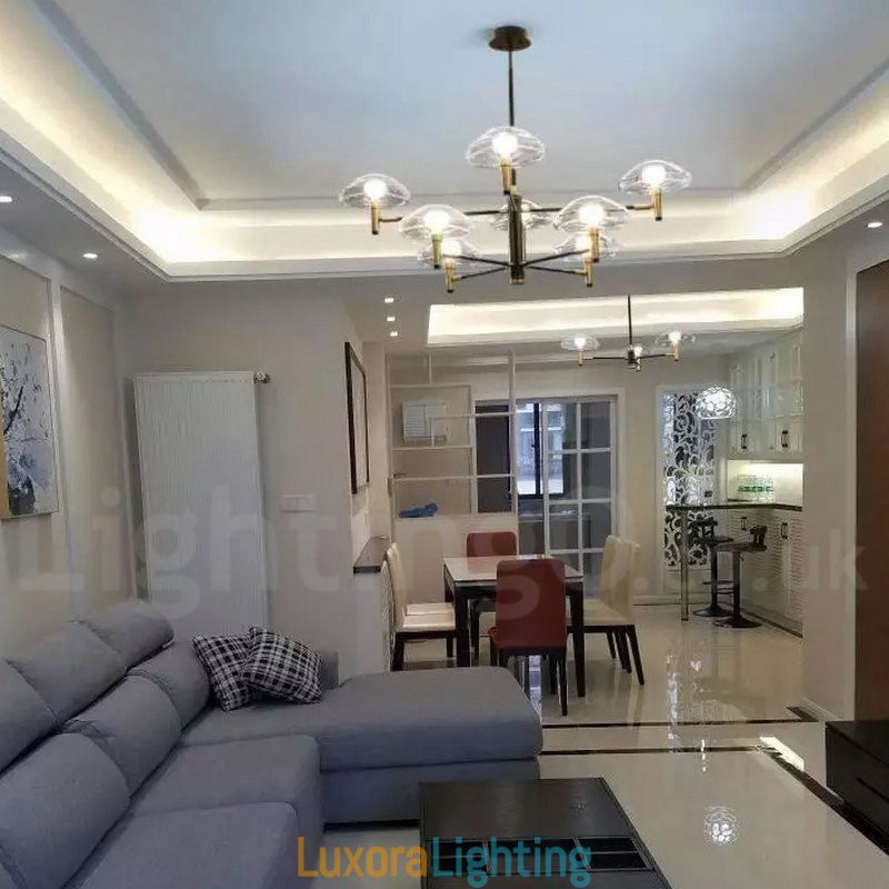 Designer Touch Decorative 6 Light Uplight Electroplated Painted Finish Chandelier with Glass Shades