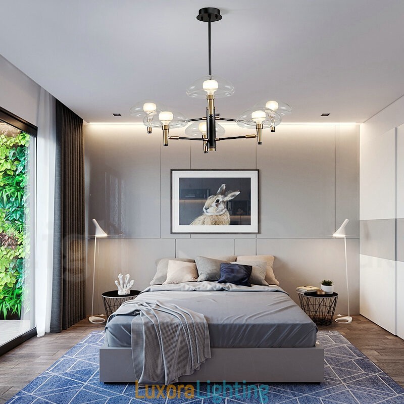 Designer Touch Decorative 6 Light Uplight Electroplated Painted Finish Chandelier with Glass Shades