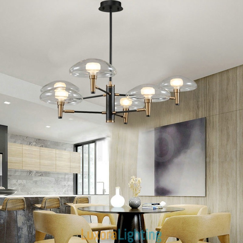 Designer Touch Decorative 6 Light Uplight Electroplated Painted Finish Chandelier with Glass Shades