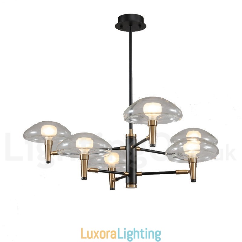 Designer Touch Decorative 6 Light Uplight Electroplated Painted Finish Chandelier with Glass Shades