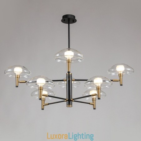 Designer Touch Decorative 8 Light Uplight Electroplated Painted Finish Chandelier with Glass Shades