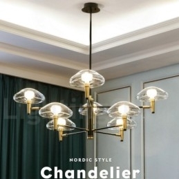 Designer Touch Decorative 8 Light Uplight Electroplated Painted Finish Chandelier with Glass Shades