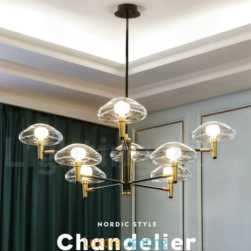 Designer Touch Decorative 8 Light Uplight Electroplated Painted Finish Chandelier with Glass Shades
