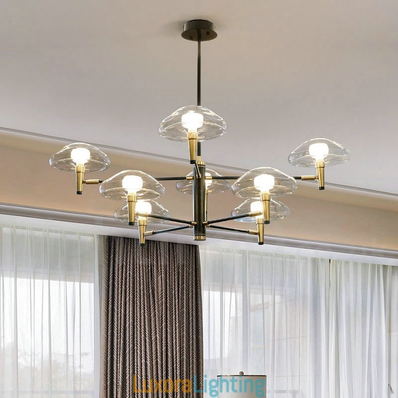 Designer Touch Decorative 8 Light Uplight Electroplated Painted Finish Chandelier with Glass Shades