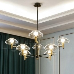 Designer Touch Decorative 8 Light Uplight Electroplated Painted Finish Chandelier with Glass Shades
