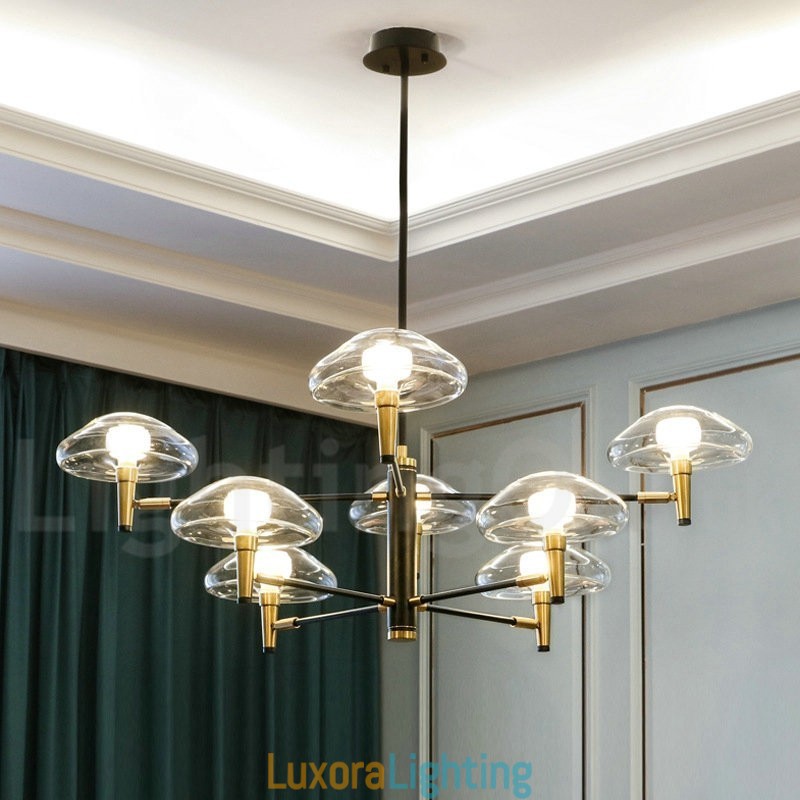 Designer Touch Decorative 8 Light Uplight Electroplated Painted Finish Chandelier with Glass Shades