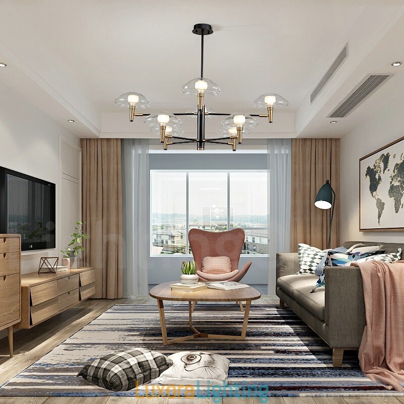 Designer Touch Decorative 8 Light Uplight Electroplated Painted Finish Chandelier with Glass Shades